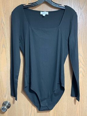 Kaileigh Black Ribbed Long-Sleeve Square Neck Bodysuit